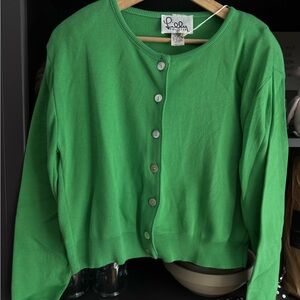 Vintage Lilly Pulitzer Vibrant Green cardigan - has shoulder pads - size medium
